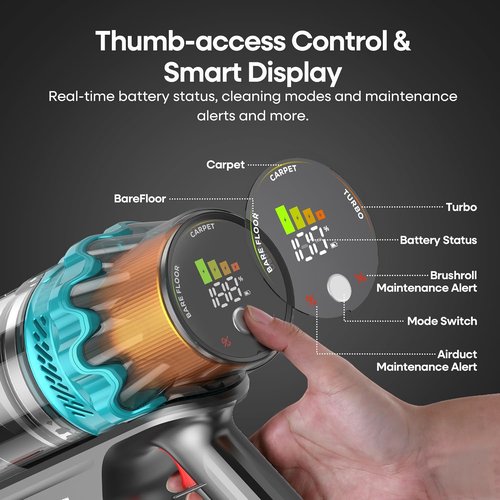 ElecKeys Cordless Vacuum Cleaner - 600W, 50KPA Suction, 70 Mins Runtime | Lightweight Self-Standing Stick Vacuum for Home & Pet Hair