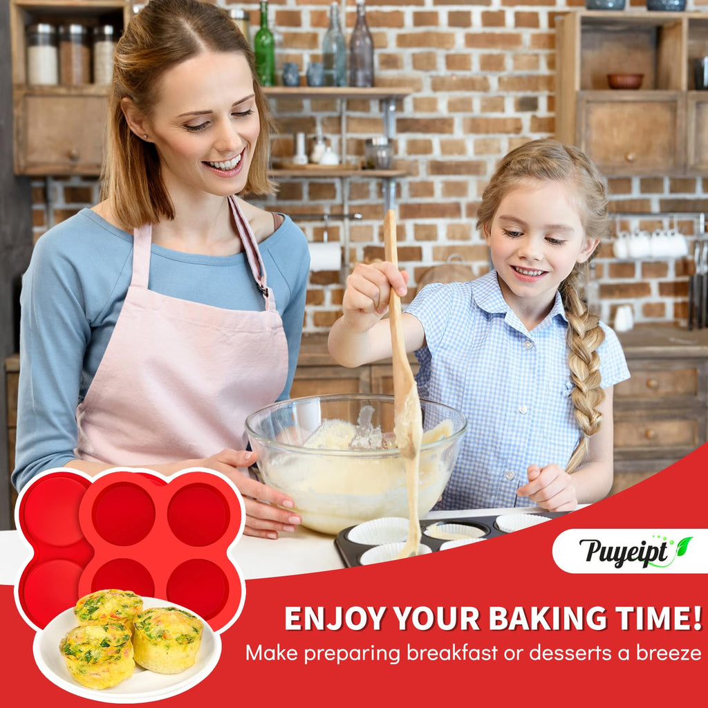 Puyeipt 2 Pack Air Fryer Egg Bite Molds, 4-Cup Mini Round Muffin Pans Silicone Baking Molds for for Oven, Air Fryer and Pot