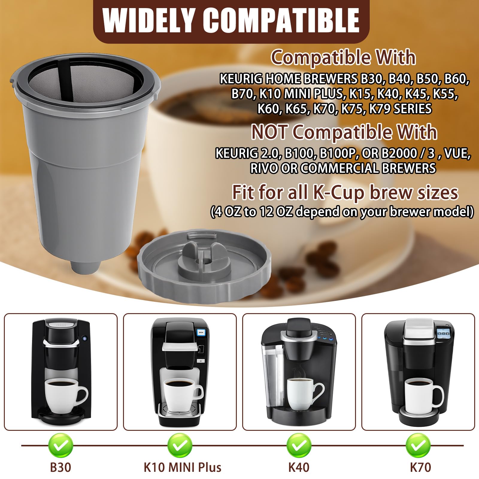 Reusable Coffee Filter Compatible with Keurigg My K Cup B30 B40 B50 B60 B70 K10 MINI Plus K15 K40/45 K55 K60/65 K70/75/79 Series 5048 Old Mode Grey by Podoy (3 Pack)