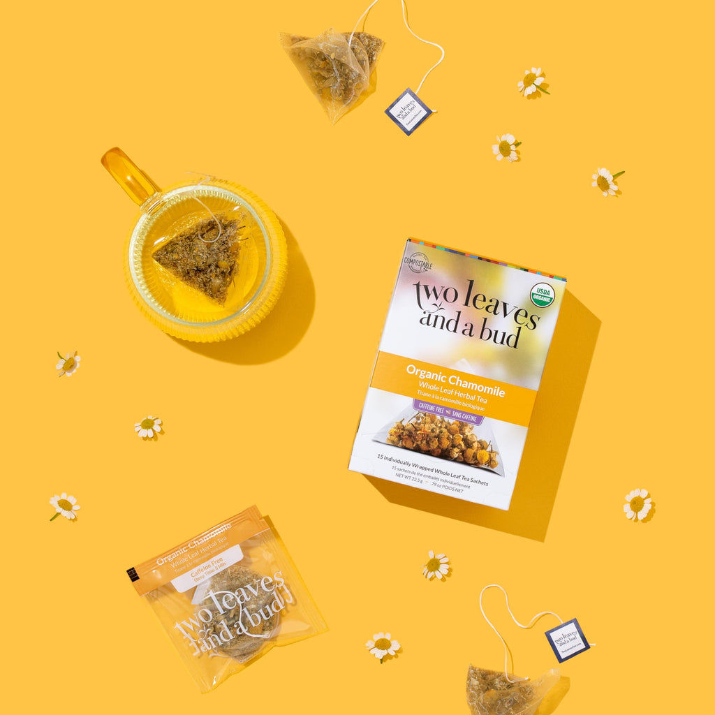 Two Leaves and a Bud Organic Chamomile Tea Bags, Naturally Caffeine Free, Whole Leaf Herbal Chamomile Tea in Compostable Sachets, 100 Count (Pack of 1)