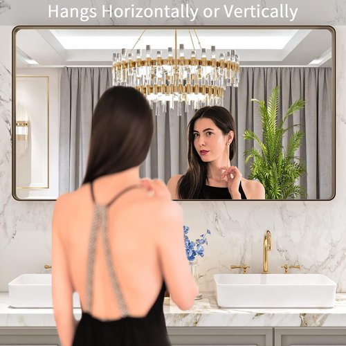 LOAAO Bronze Bathroom Mirror - 55”X30” Rounded Rectangle with Anti-Rust Metal Frame | Hangs Horizontally or Vertically