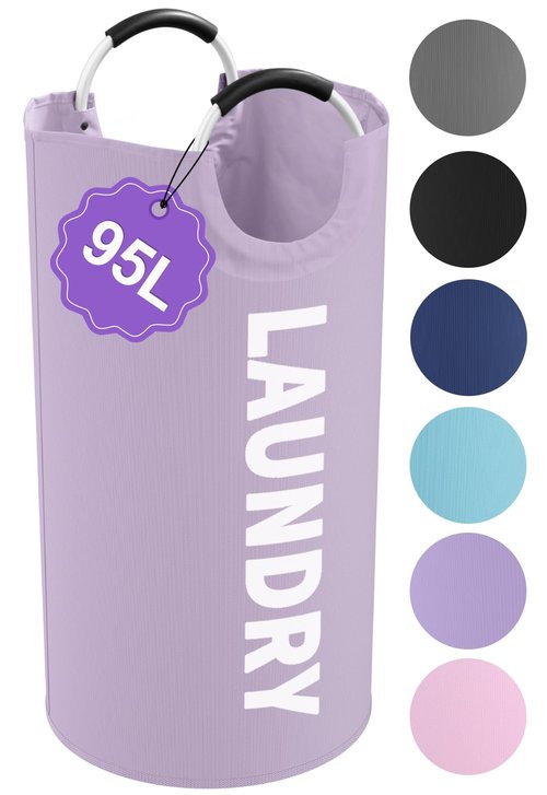 IHOMAGIC 95L Folding Laundry Basket, Large Laundry Hamper with Handles, Portable Dirty Clothes Hamper, Independent Storgae Basket for Bathroom, Living Room, Dorm, Purple