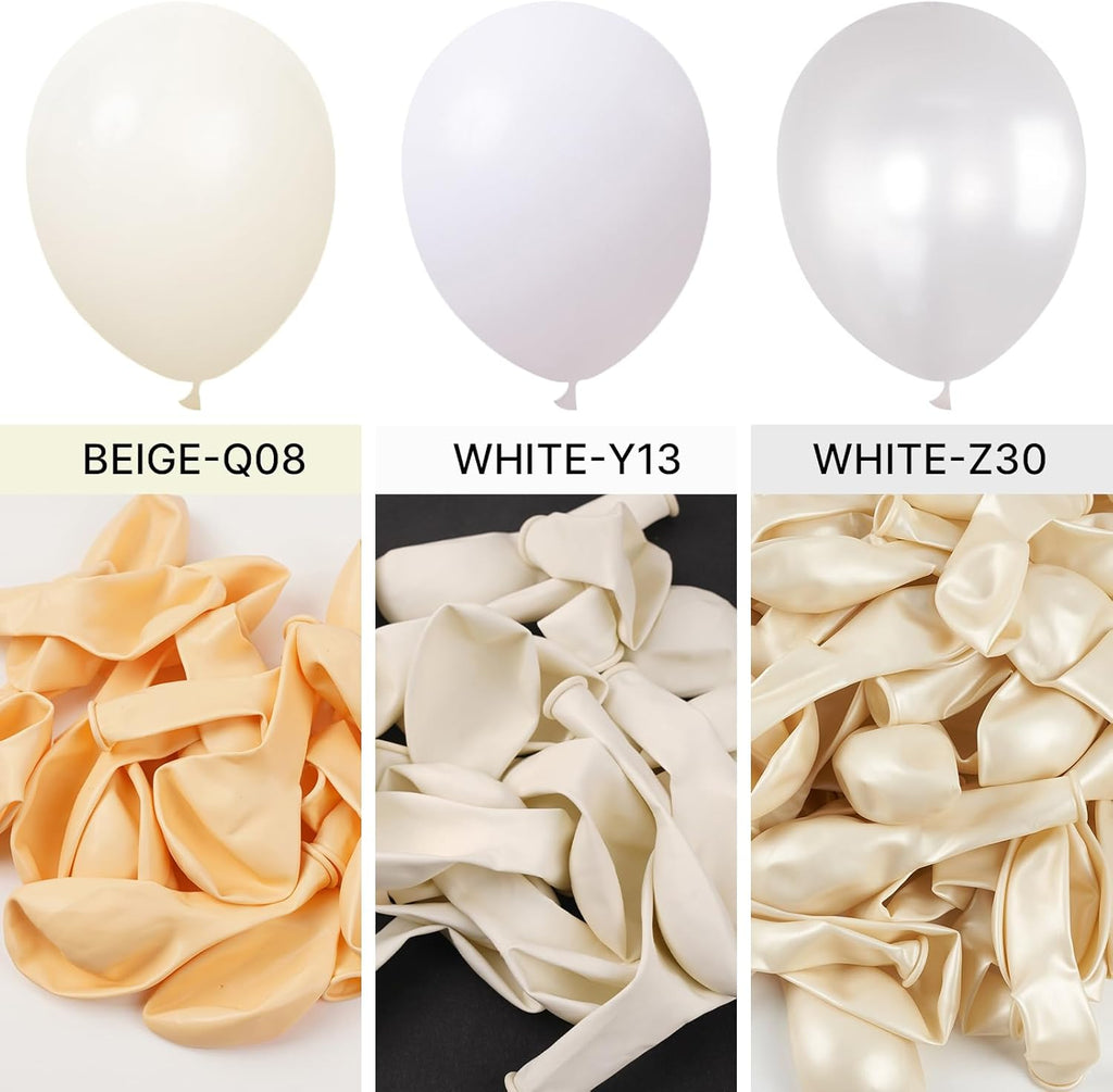 PartyWoo White Latex Balloons - 127-Piece Arch Kit for Weddings, Showers & Birthdays | 5-18 Inch Sizes