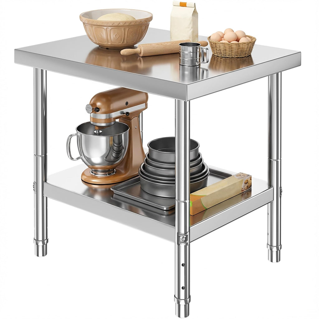 DWVO 30x24in Stainless Steel Table, NSF Metal Prep Worktable with Adjustable Shelf for Kitchen Restaurant Hotel Garage Warehouse Home