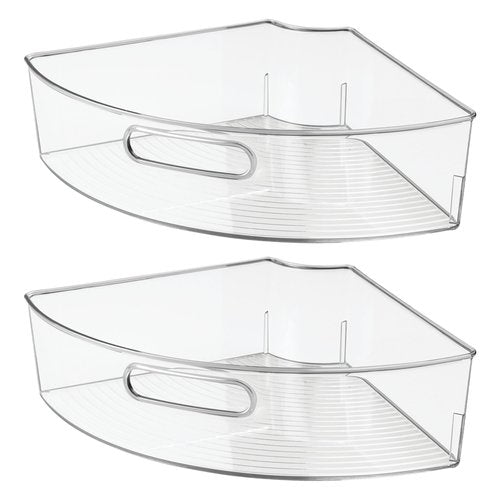 iDesign Clear Plastic 1/4 Wedge Bin for Corner Lazy Susan Cabinet, Kitchen Cabinet Organizer, 2-Pack