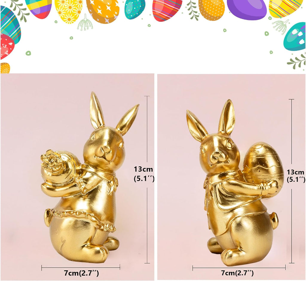 Steviieden Bunny Decor Set of 2 - Cute Gold Rabbit Figurines for Spring Easter Home Decorations