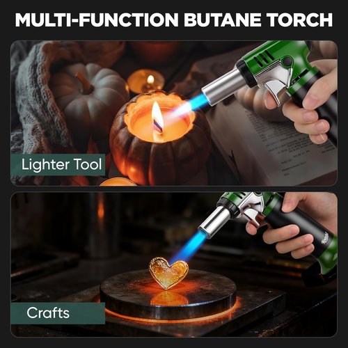 KOACKL Refillable Butane Torch - Adjustable Flame with Fuel Gauge & Safety Lock - Ideal for Welding & Resin Art