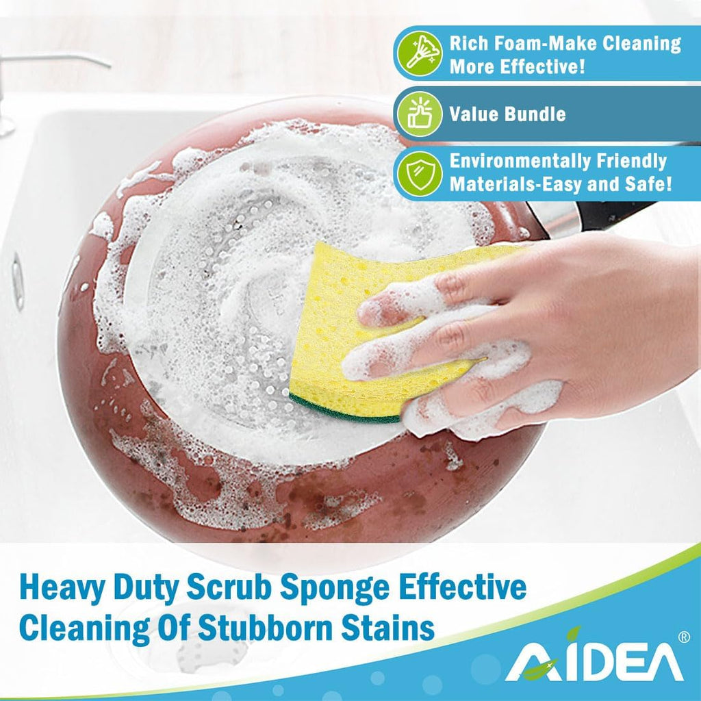 AIDEA Heavy-Duty Kitchen Sponges - 9 Count | Tough Scrubbing Power for Cookware & Household Cleaning