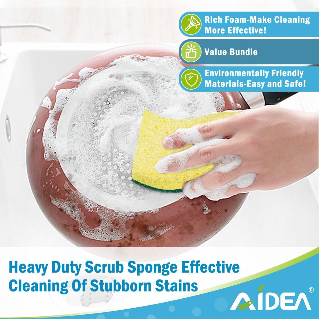 AIDEA Heavy-Duty Kitchen Sponges - 9 Count | Tough Scrubbing Power for Cookware & Household Cleaning