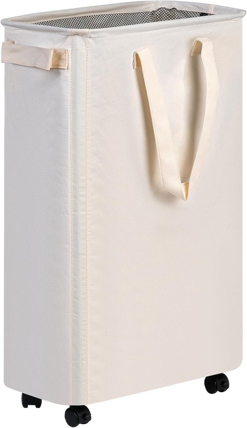Efluky Slim Laundry Hamper - Rolling Laundry Basket with Wheels, 60L Capacity in Beige | Perfect for Bedroom & Dorm