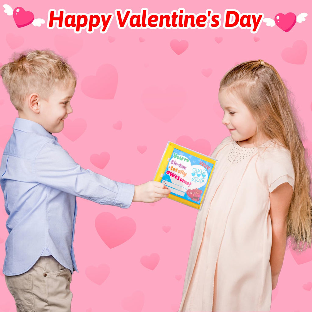 24 Pack Valentines Day Gifts for Kids School Classroom - Tic Tac Toe Game with Funny Valentine's Day Exchange Cards for Toddler Boys Girls Classmates Valentine Party Favors Prizes Boxes Treat Bulk
