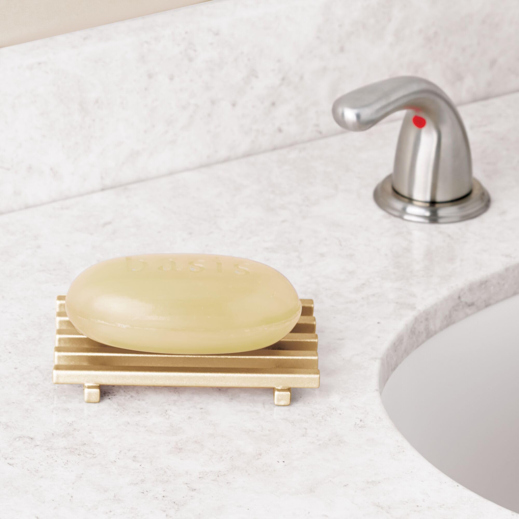 iDesign Soap Saver for Bar Soap - Kitchen and Bathroom Bar Soap Holder - Soft Brass