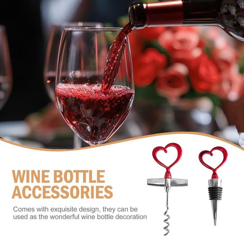 Dreplfn Heart Shaped Wine Opener and Stopper Set - Red Stainless Steel Wine Accessories, Romantic Gift for Wine Lovers, Ideal for Kitchen, Bar, Housewarming, Birthday, Anniversary