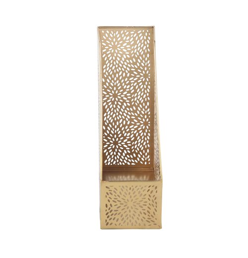 CosmoLiving by Cosmopolitan Metal Single Slot Magazine Holder with Laser Carved Floral Design, 5" x 10" x 12", Gold