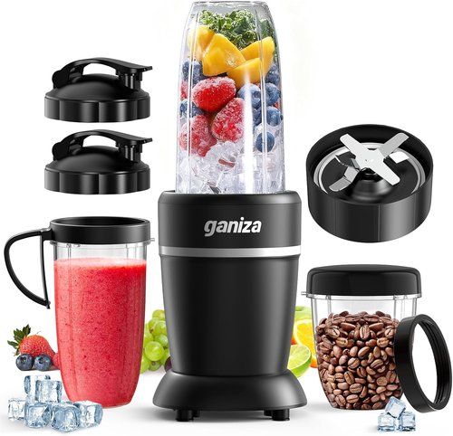 Ganiza Blender for Smoothies - 1300W Portable Ice Crushing & Grinding Blender with 2 Cups (37 oz & 23 oz)