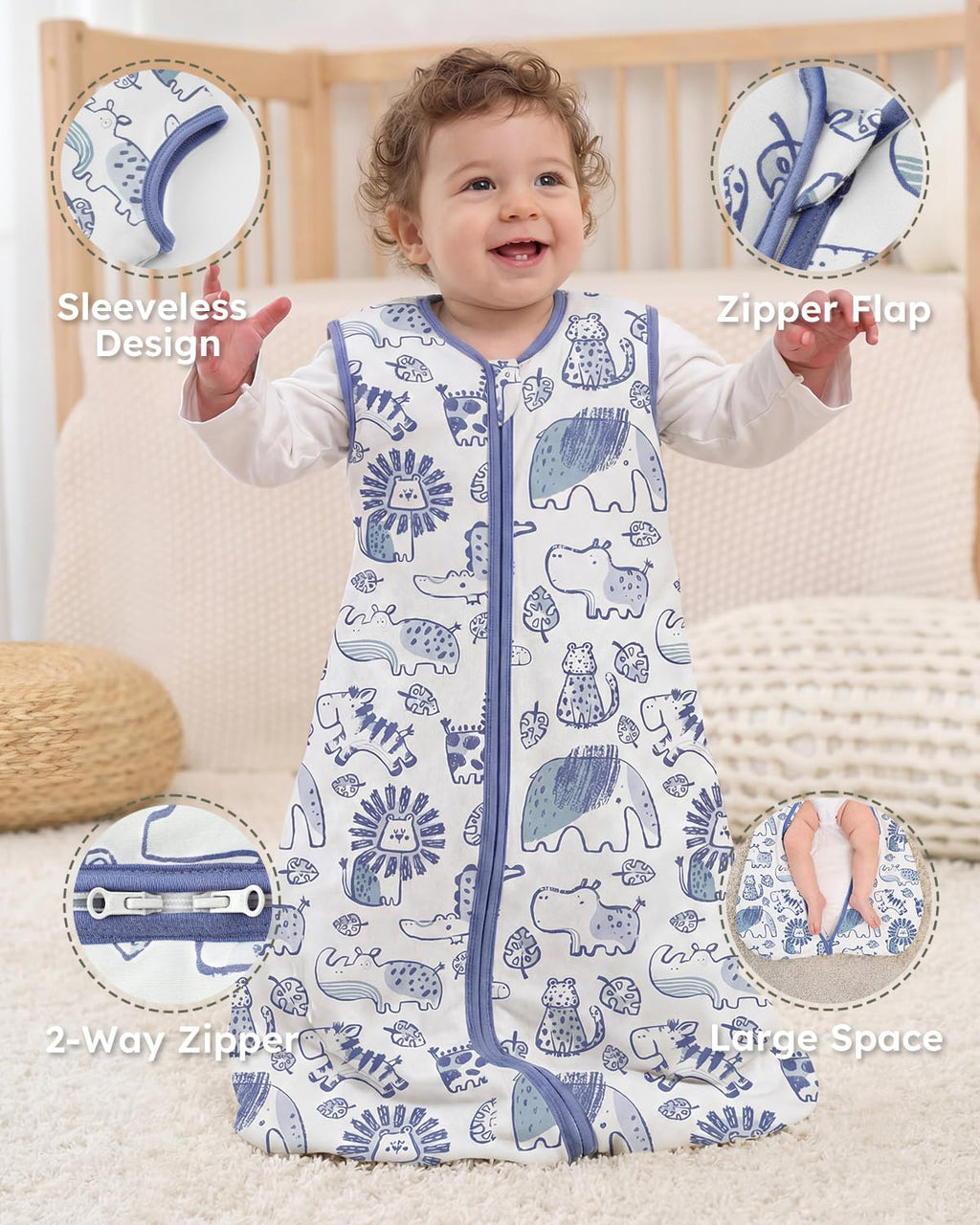 Yoofoss Baby Sleep Sack - 1.5 Tog Wearable Blanket for 12-18 Months | 100% Organic Cotton, Warm & Comfy