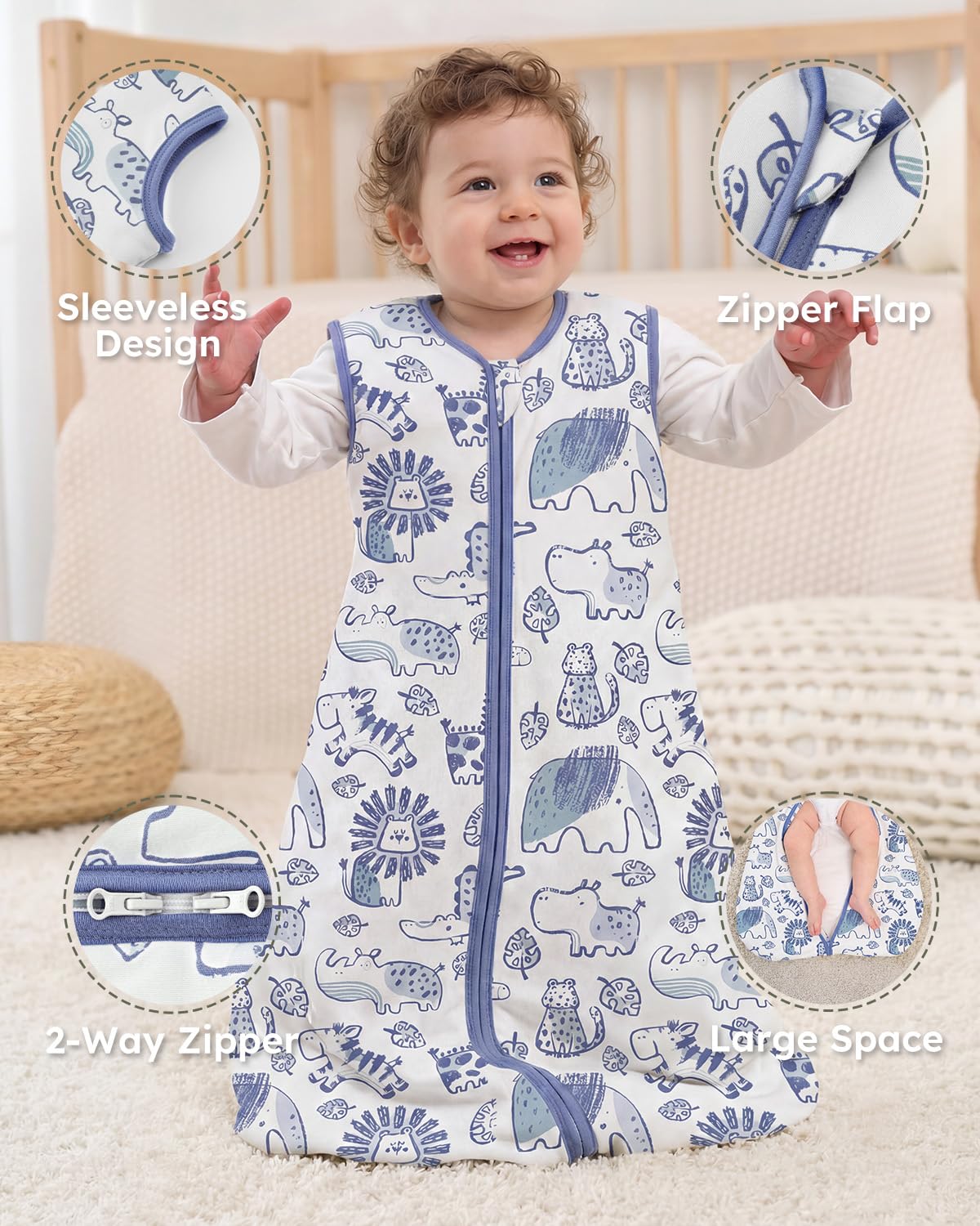 Yoofoss Baby Sleep Sack - 1.5 Tog Wearable Blanket for 12-18 Months | 100% Organic Cotton, Warm & Comfy