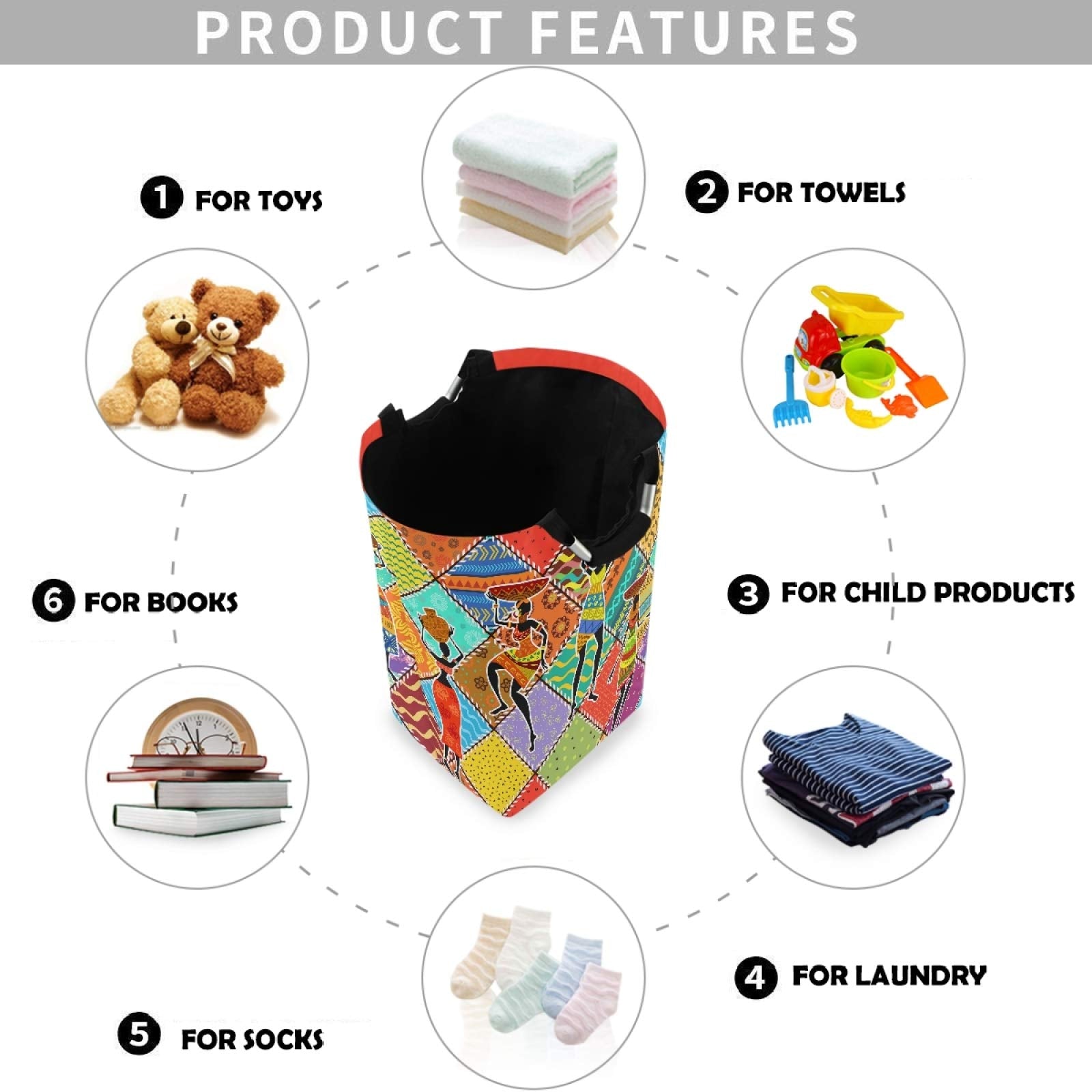 visesunny Large Capacity Laundry Hamper Basket Dancing African Woman Colorful Patchwork Oxford Cloth Storage Baskets for Bedroom, Bathroom, Dorm, Kids Room