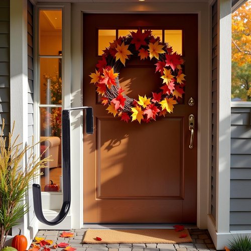 Black Wreath Hanger - Durable Carbon Steel Door Hook for Fall & Christmas Decor | 5-Inch Height