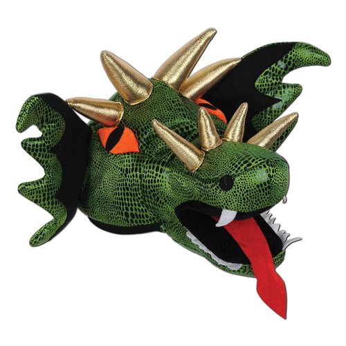 Beistle Plush Dragon Head Hat – Medieval Party Supplies, Halloween Dress Up Costume Accessory, Fantasy Novelty Headwear, Photo Booth Props, Mythical Creature Cap