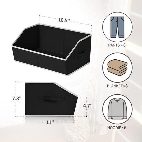 Homsorout Decorative Storage Baskets - Trapezoid Closet Bins with Handles, 8-Pack, Black for Home & Office
