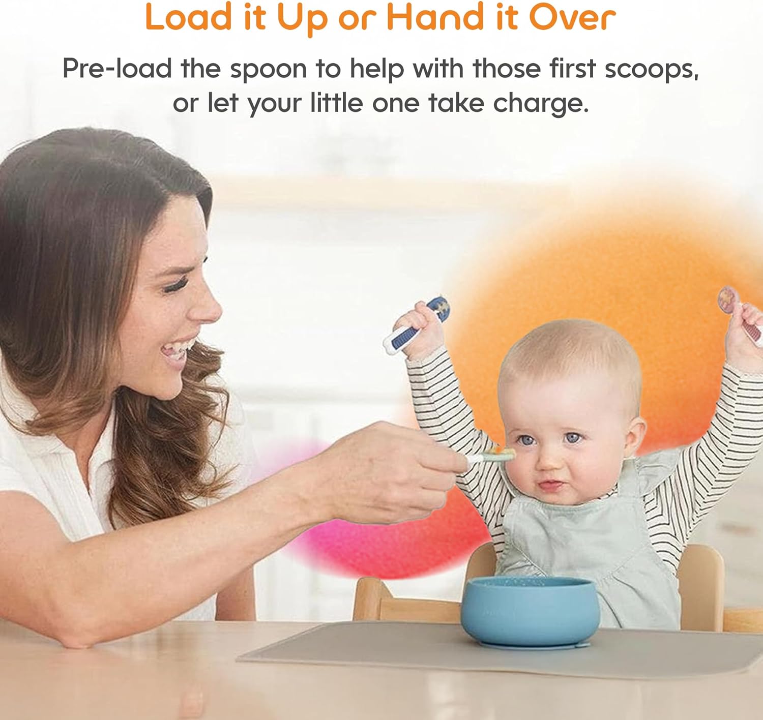 NumNum Baby Spoons Set - Pre-Spoon GOOtensils for Self-Feeding | BPA-Free Silicone, 2 Pack Gray/Green