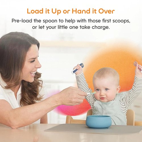 NumNum Baby Spoons Set, Baby Essentials Pre-Spoon GOOtensils for 6+ Months, First Stage Self-Feeding Spoons for Baby Led Weaning (BLW), Silicone Toddler Utensils, BPA-Free, 2 Pack Blue/Green