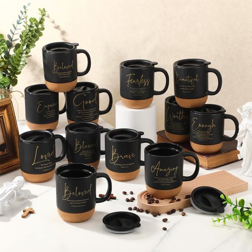 Funnymoom 12 Pcs Christian Mug Bulk Pastor Appreciation Day Gift 13.5 oz Inspirational Bible Verses Cup Ceramic Religious Coffee Mug with Cork Bottom Thank You Gift for Men Employee Teacher (Trendy)