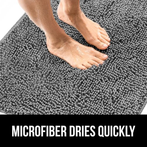 Gorilla Grip Chenille Bath Rug & Toilet Lid Cover Set - Gray | Machine Washable, 24x17 & 17.5x15