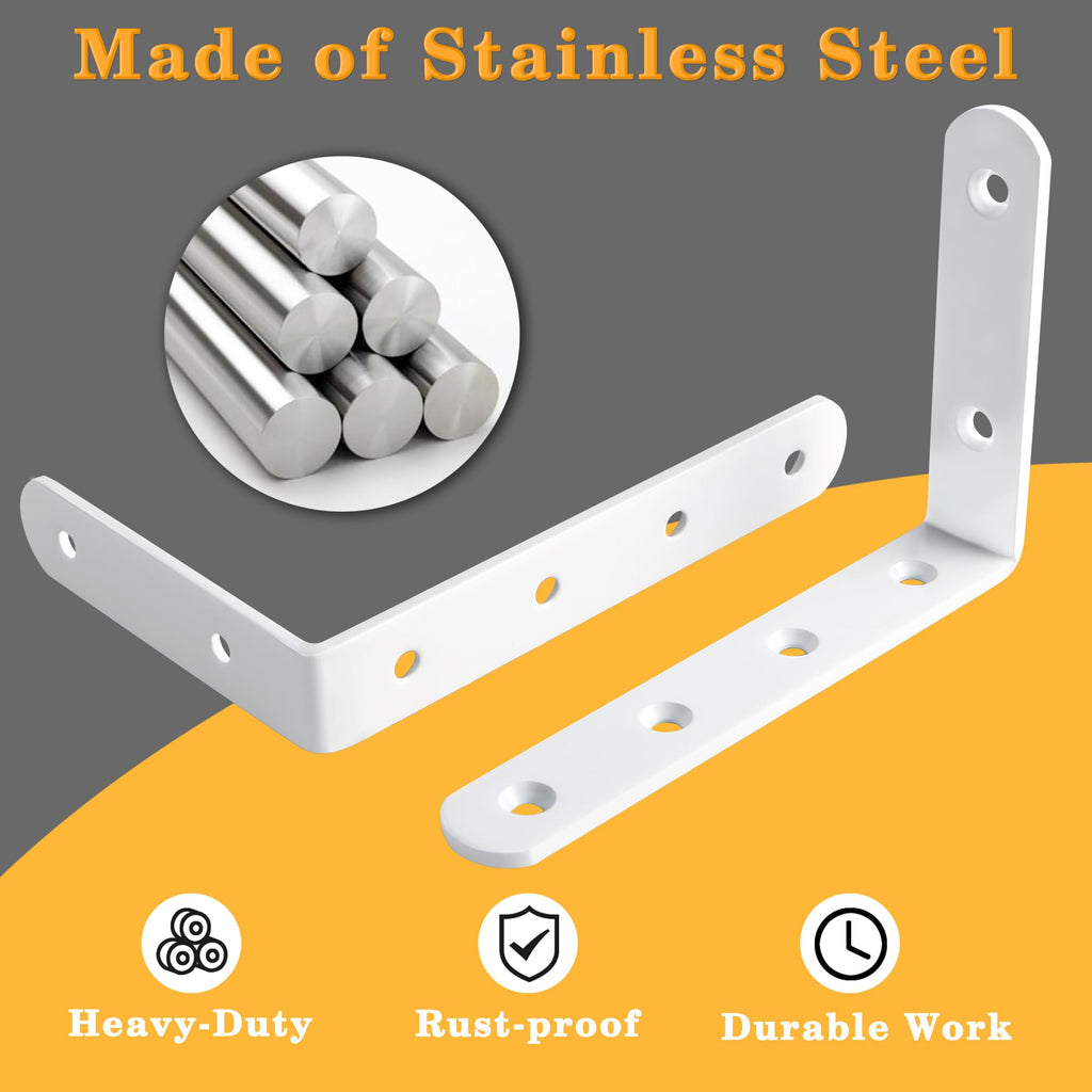 Alise 12 Pack Floating Shelf Brackets,White Heavy Duty L Bracket Corner Brace,Stainless Steel Corner Brackets,Joint Angle Brackets for Hanging Support,Shelves Support DIY (5 x 3 Inch)