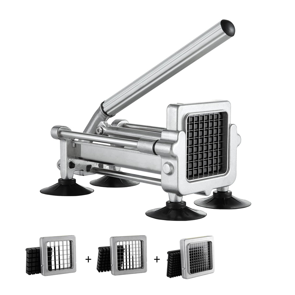 VEVOR French Fry Cutter, Potato Slicer with 1/2", "3/8", "1/4 Stainless Steel Blades, Manual Potato Cutter Chopper with Suction Cups, Great for Potato, French Fries, Cucumber, Vegetables, Carrot