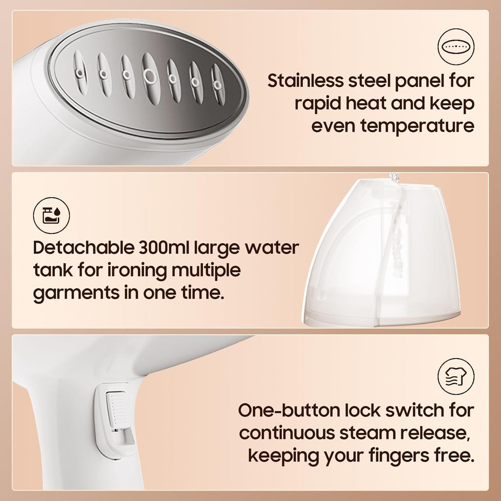 Skiennix Handheld Clothes Steamer - 1350W Portable Iron for Wrinkle Removal | Heat-Resistant & Versatile for Home, Office, Travel