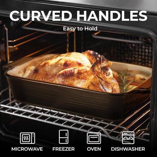 LIFVER Casserole Dish - 9x13 Ceramic Baking Dish | 115oz Large Lasagna Pan with Handles, Oven Safe, Black