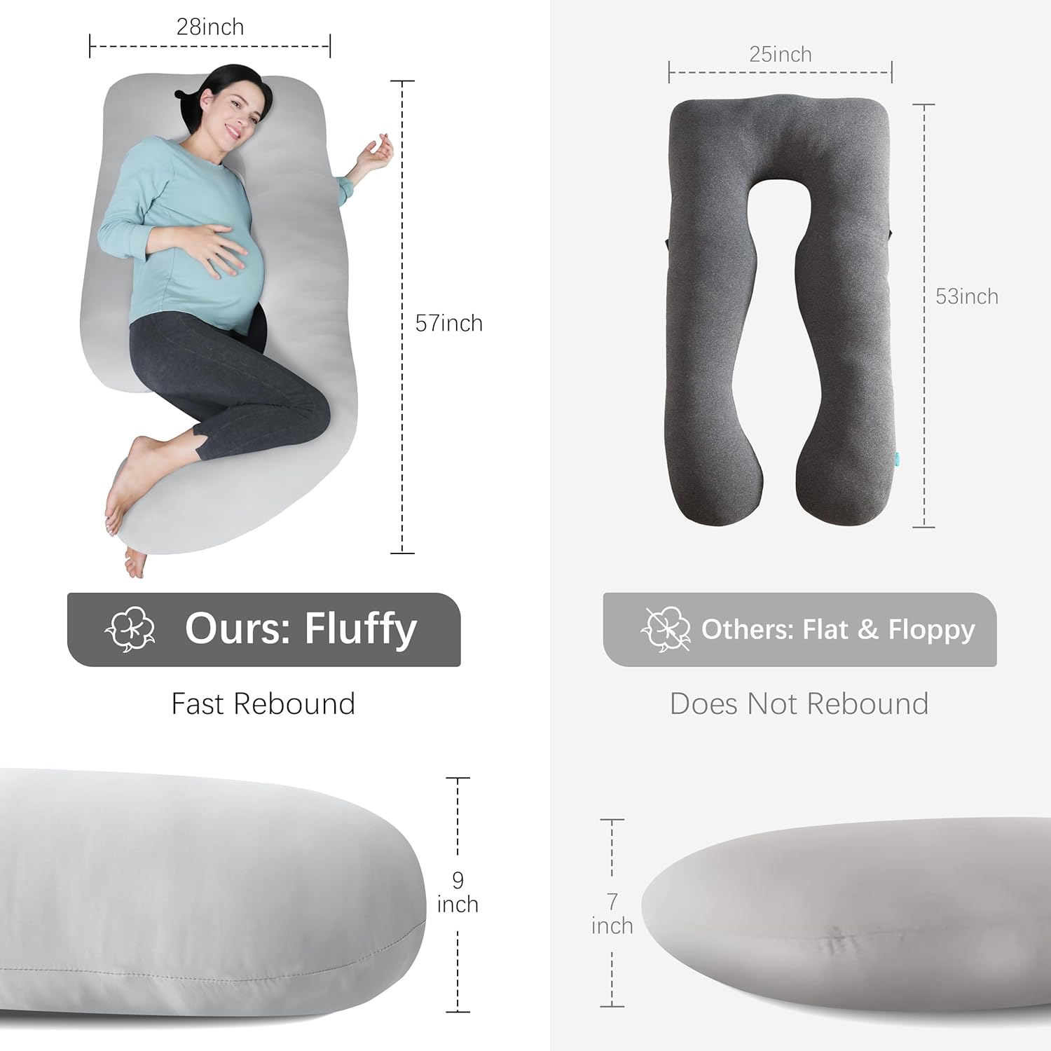 MOON PARK Pregnancy Pillow - U-Shaped Full Body Maternity Support for Back, Belly & Hips - 57 Inch - Light Grey