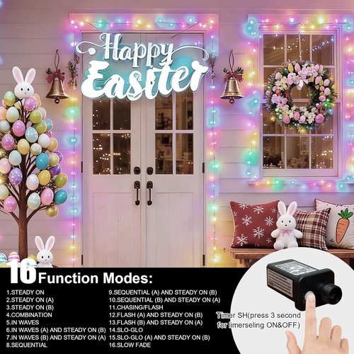 165ft Pastel Easter Lights String, Christmas Mini Light,500 LED with 16 Light Modes, Fairy Lights Plug in for Outdoor Xmas Trees Garland Wreath Holiday Decorations(Green Warm Pink Blue Purple)