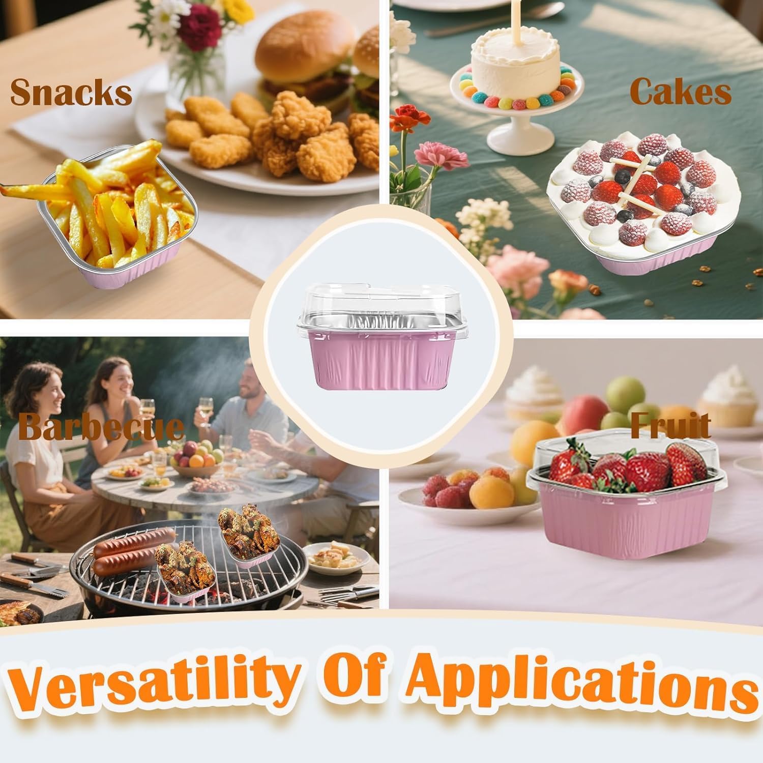 Aluminum Pans 50 Pack - 8"x8" Disposable Foil Containers with Lids for Baking & Storing | Pink