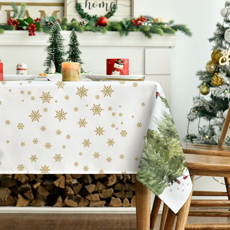 Horaldaily Christmas Tablecloth 60x60 Inch Square with Green Snow Trees - 100% Polyester