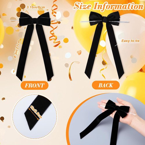 Hoteam Velvet Bow Ornaments - 24 Pcs Christmas Tree Decorations | 3 x 8 Inch Black Twist Ties
