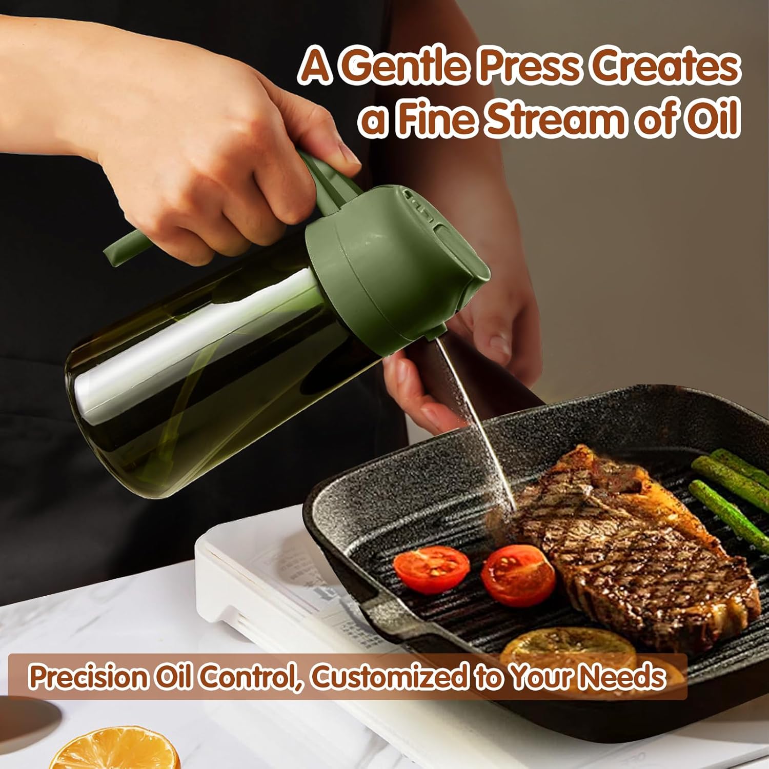 YARRAMATE 2Pcs Dark Green Oil Sprayer - 16oz Food-Grade Olive Oil Dispenser for Cooking & BBQ