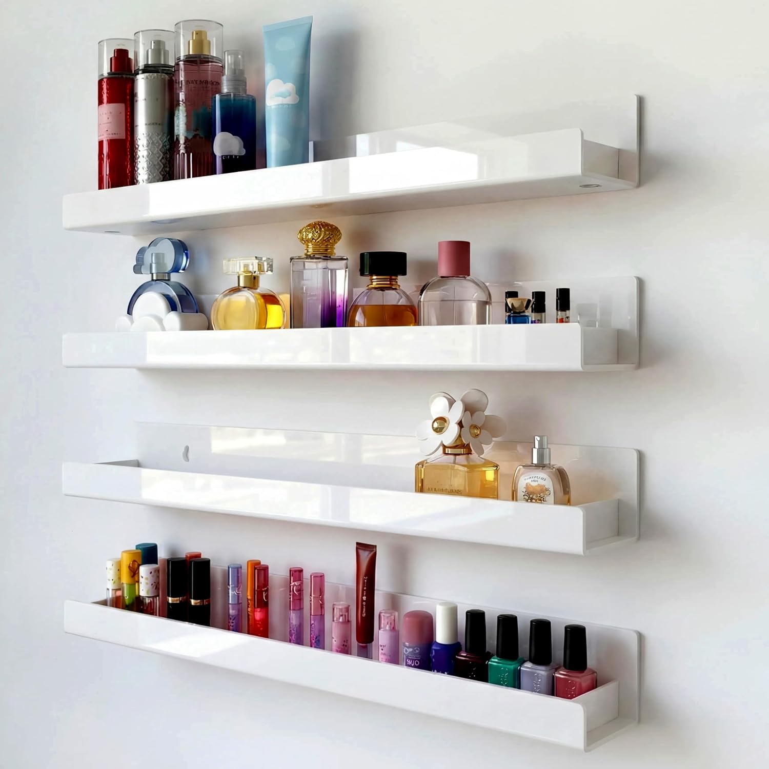 Skiennix 15-Inch White Acrylic Shelves - Modern Floating Bookshelf for Kids' Room | Versatile Toy & Display Storage