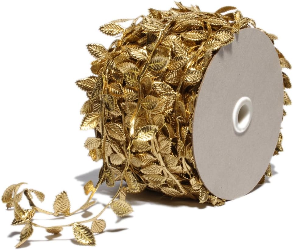 BASOKAN Gold Leaves Ribbon Trim - 20 Yards for DIY Crafts & Wedding Decorations | Elegant Gold Design