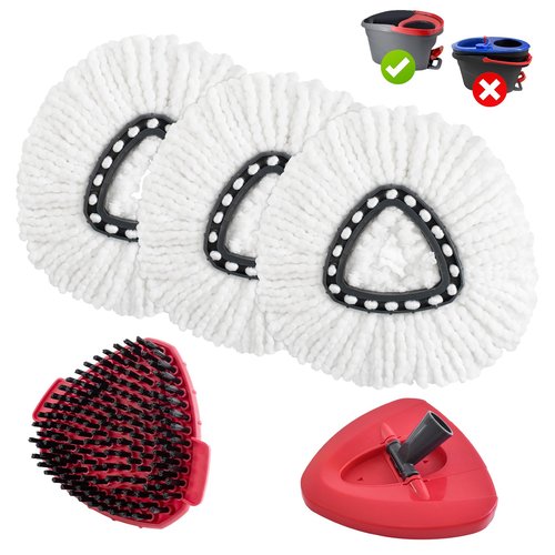 Mop Heads Replacements for O Ceda,Mop Replace Head for Oceda Easywring 1 Tank,Include 3 Spin Mop Replacement Head 1 Scrub Brush and 1 Mop Base Deep Cleaning & Machine Washable