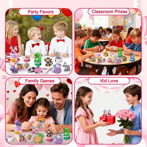 Celltestria Valentines Day Gifts Toys for Kids 12pcs Animal Air Dry Clay DIY Kit with Cards for Boys Girls Easter Party Favors Classroom School Prize Rewards Birstday Gifts Exchange