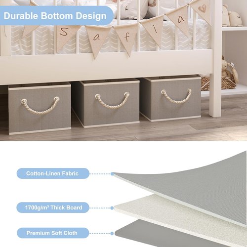 Closet Storage Bins - Linen Organizers for Shelves | Collapsible Gray Baskets, 4 Pack