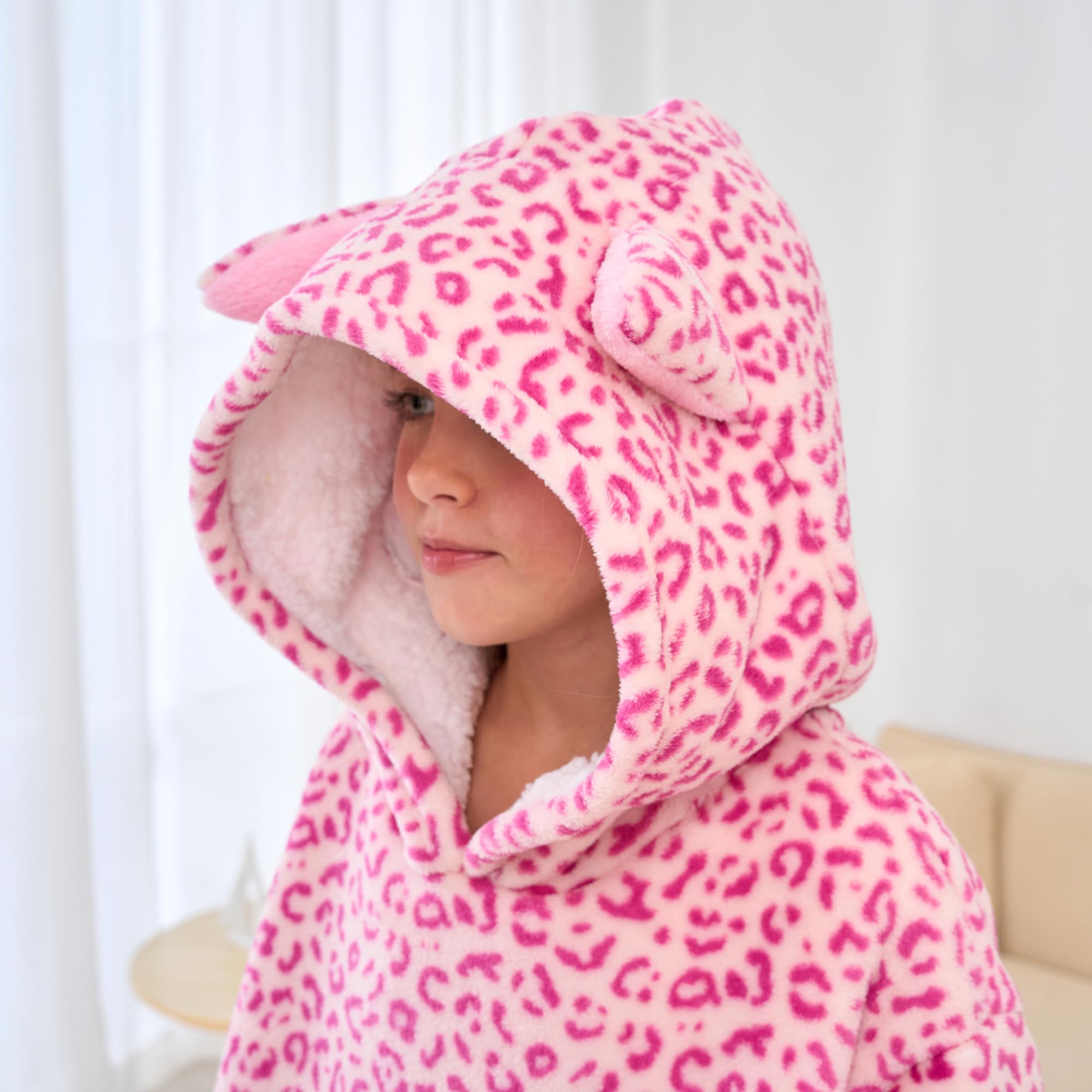 Unicorn Wearable Blanket Hoodie for Girls Unicorn Oversized Hoodie for Kids (Leopard, 8-9 Years)