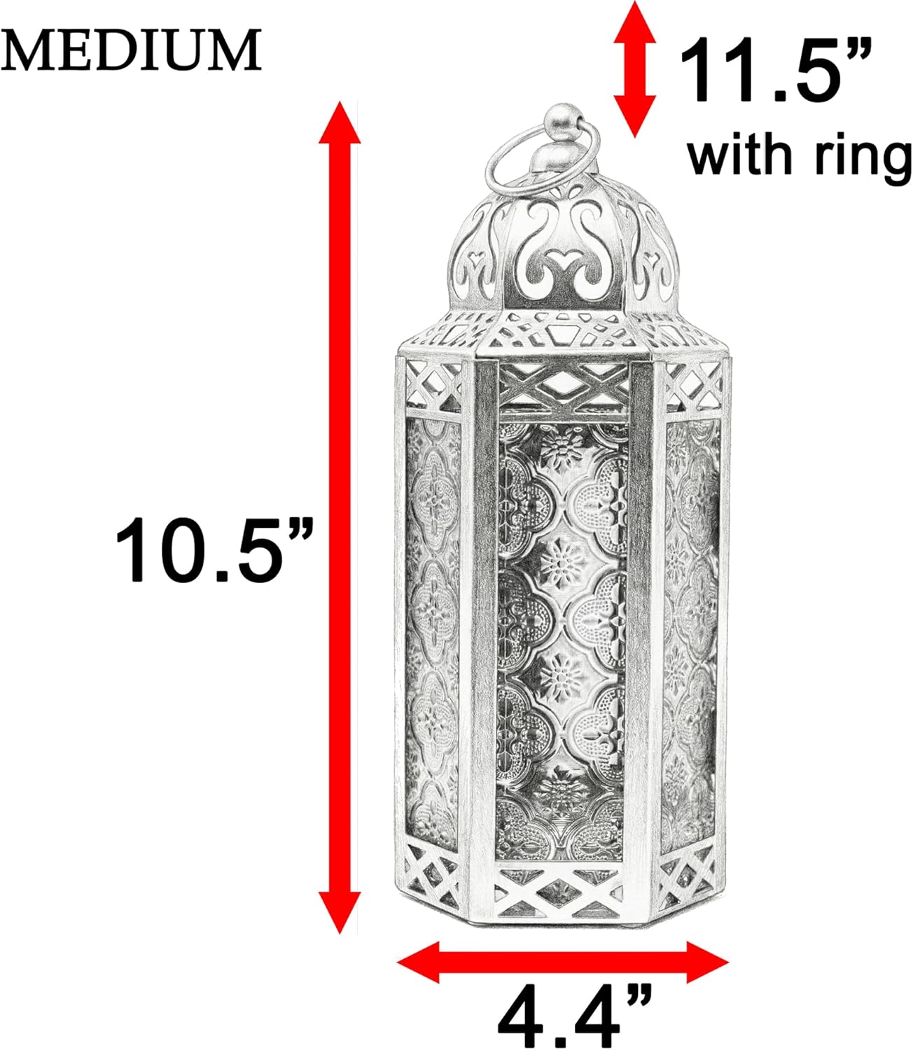 VELA Lanterns 10.5" White Gold Moroccan Candle Lantern - Elegant Decorative Holder for Indoor/Outdoor Use