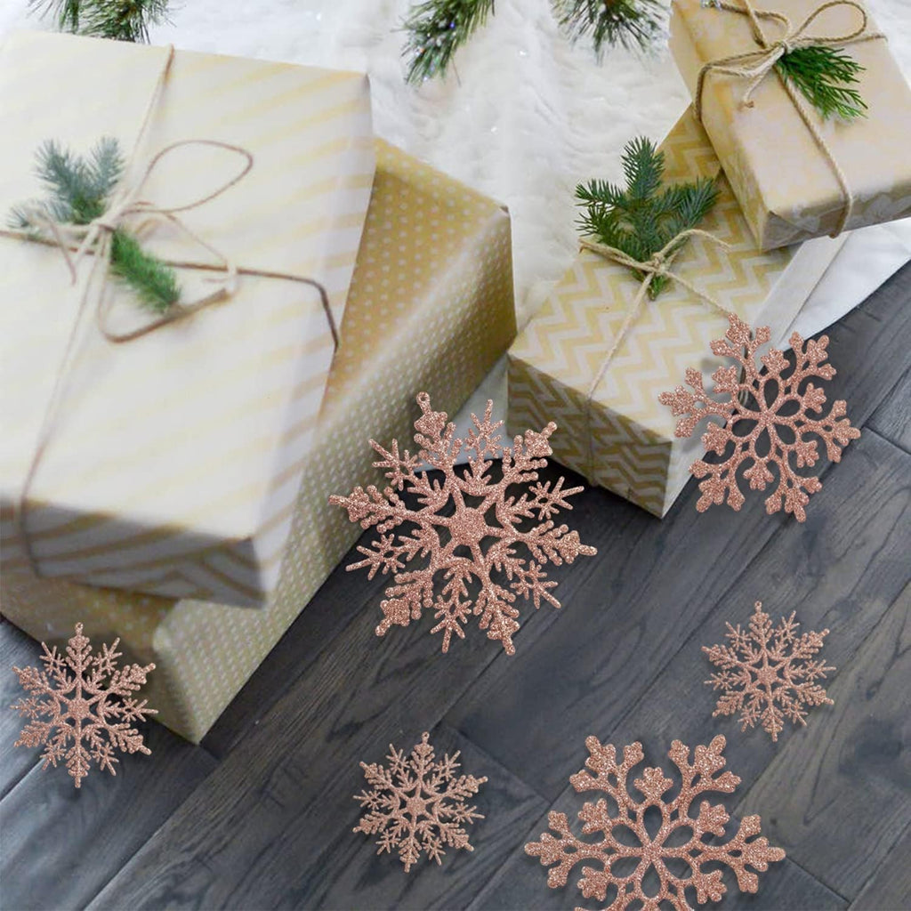 Regine Switzerland 36-Piece Christmas Rose Gold Snowflake Ornaments - Glittery Winter Tree Decor