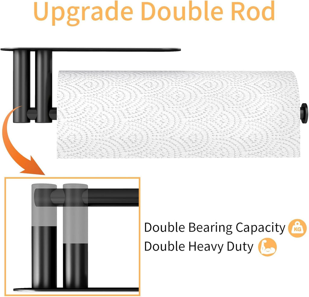 Under Cabinet Paper Towel Holder - Skiennix Heavy Duty Double Pole Design | Stainless Steel, Black