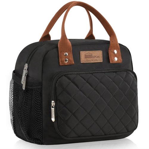 Buringer HOMESPON Lunch Bag for Woman Man Adults with Front Pocket Insulated Lunch Tote Lunch Box Container for Work Picnic or Travel (Black with Side Pockets)