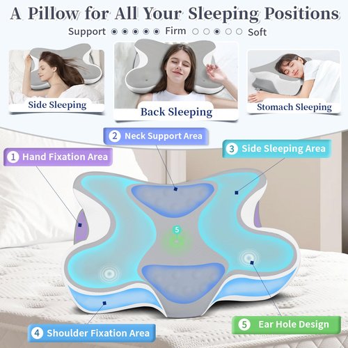 Mixiniso Cervical Neck Pillow, Side Sleeper Pillow for Adults, Neck Pillow for Neck and Shoulder, Orthopedic Contour Memory Foam Pillows for Side Back & Stomach Sleepers with Cooling Pillowcase